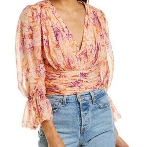 AMUR Gitana Silk Ruched Floral Crop Top